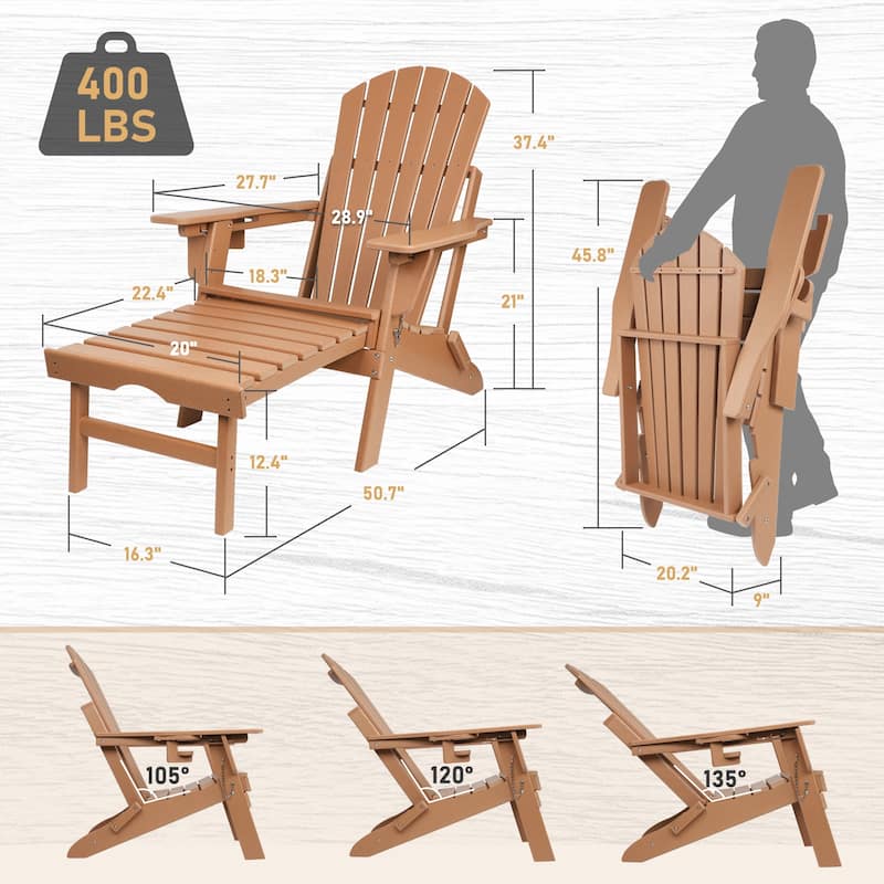 Vrakae Folding and Adjustable Adirondack Chair with Ottoman