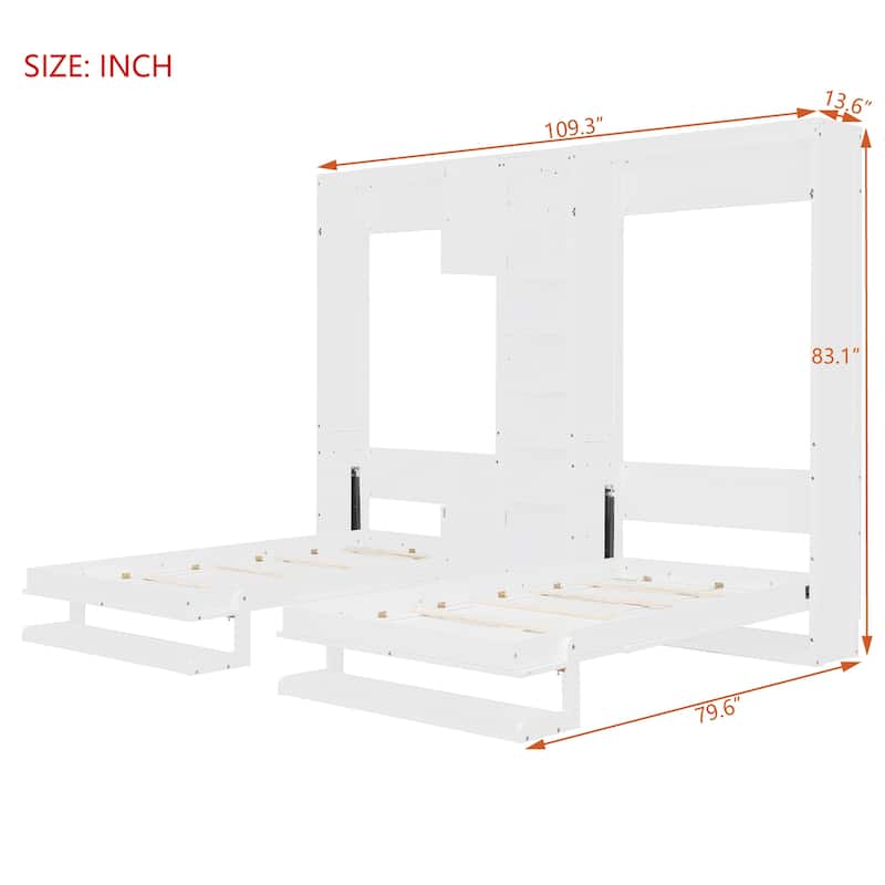 Dual Twin Murphy Wall Beds with Storage Cabinets and Open Shelves, Foldable Space-Saving Design for Small Rooms