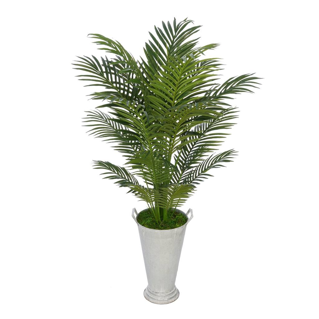 Faux Areca Palm in Galvanized Southern Farm Bucket