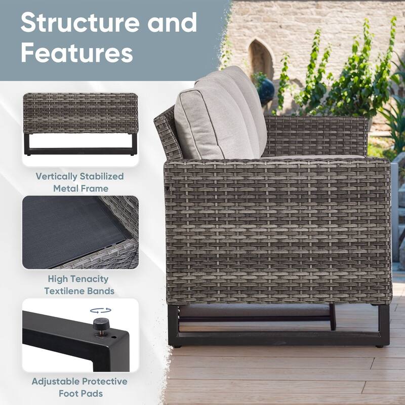 Outdoor High Back Patio Furniture Set With Fire Pit Table