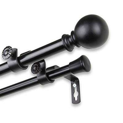 Adjustable Black Curtain Rod 28-48 Inch, Metal Window Rod with Finials, Rustic Home Decor - 48