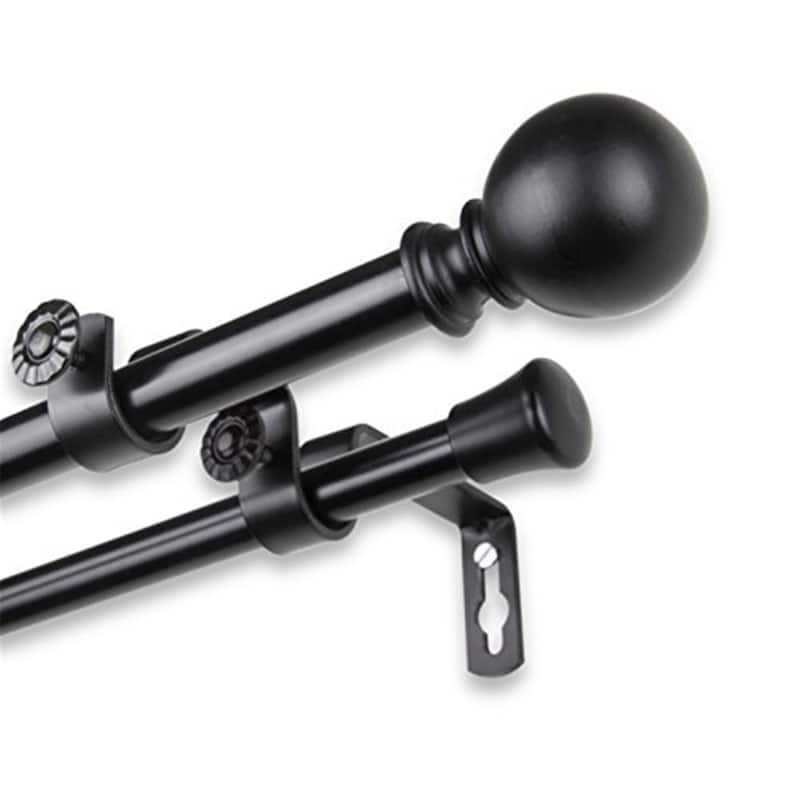 Adjustable Curtain Rod 48-84 Inch Black Metal, Window Treatment Rod with Finials - 84