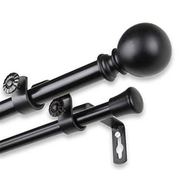 Adjustable Curtain Rod 48-84 Inch Black Metal, Window Treatment Rod with Finials - 84