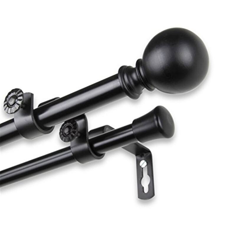 Decorative Double Curtain Rod Home Window Treatment Hardware Set, Black Finish - 120
