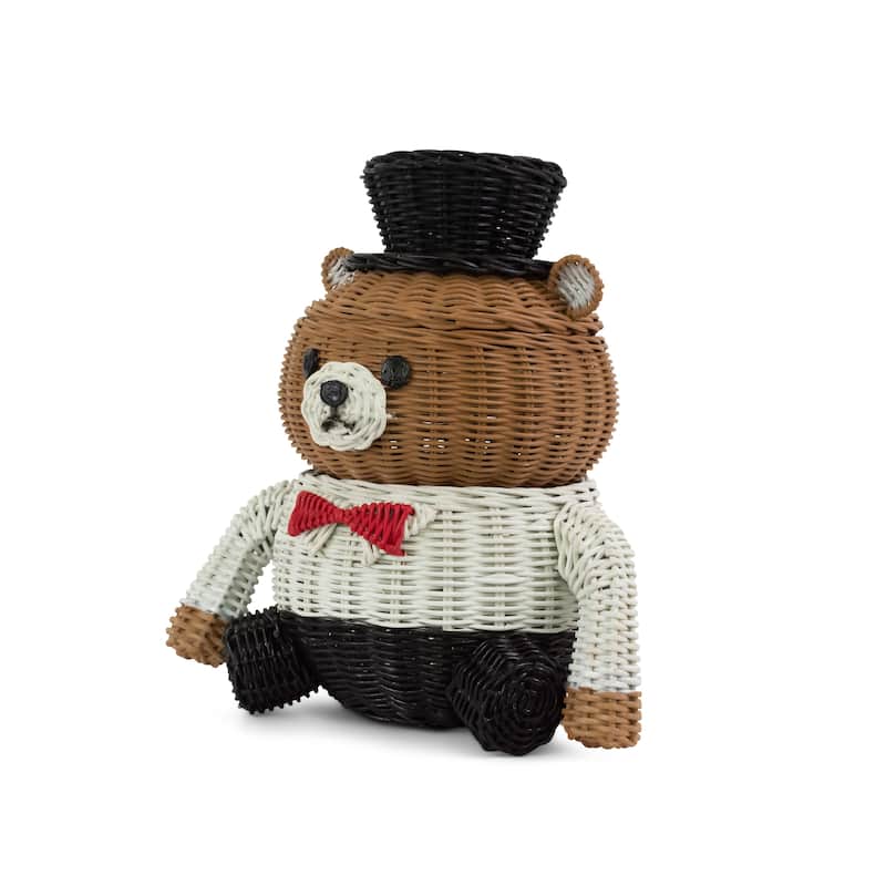 Hand Woven Prince Bear Rattan Storage Basket Decorative Home Decor Organizer Cute Handmade Handcrafted Gift Decoration Artwork