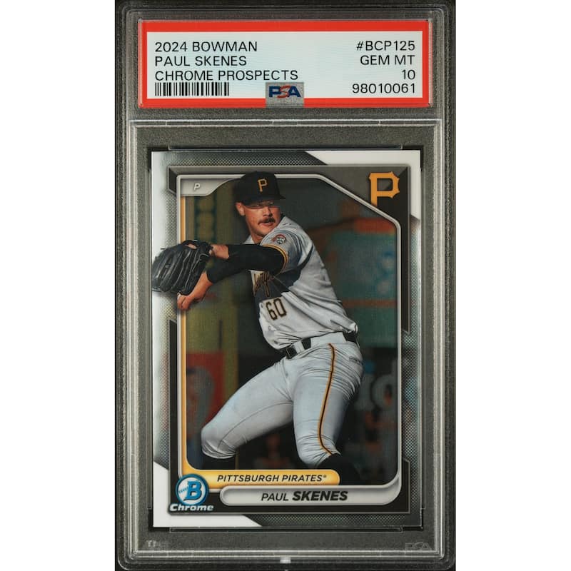 Paul Skenes 2024 Bowman Chrome Prosepects Baseball Rookie Card #BCP125 Graded PSA 10 - 8' x 11'