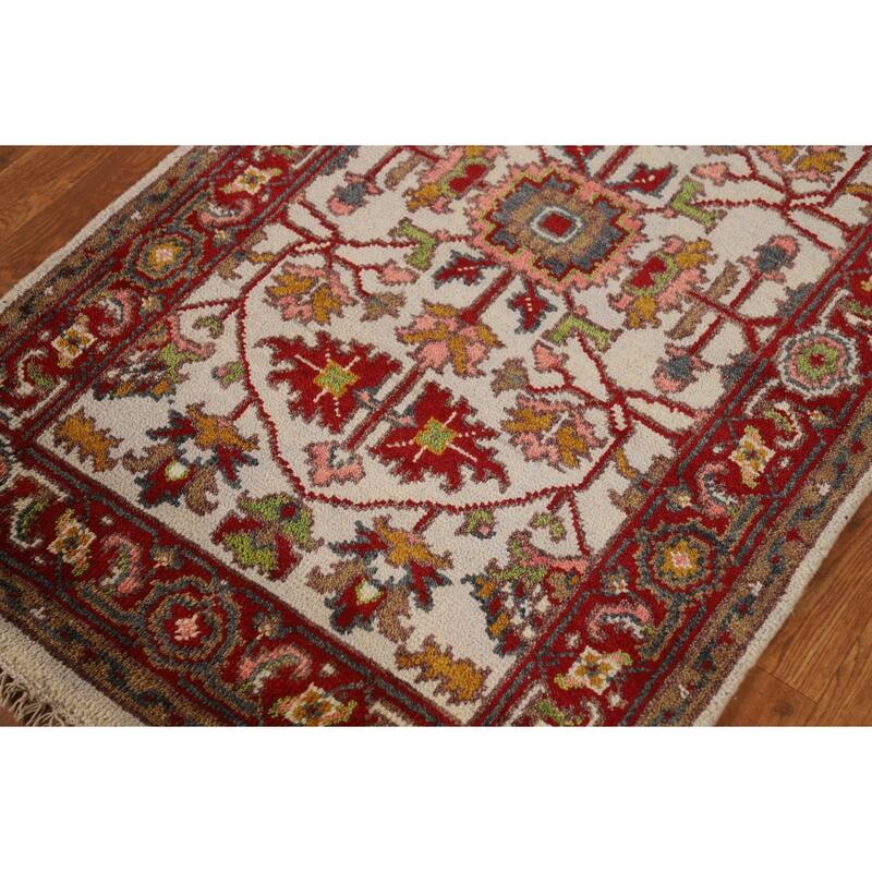 Floral Ivory Oushak Indian Foyer Rug Handmade Wool Carpet - 2'10"x 4'10"