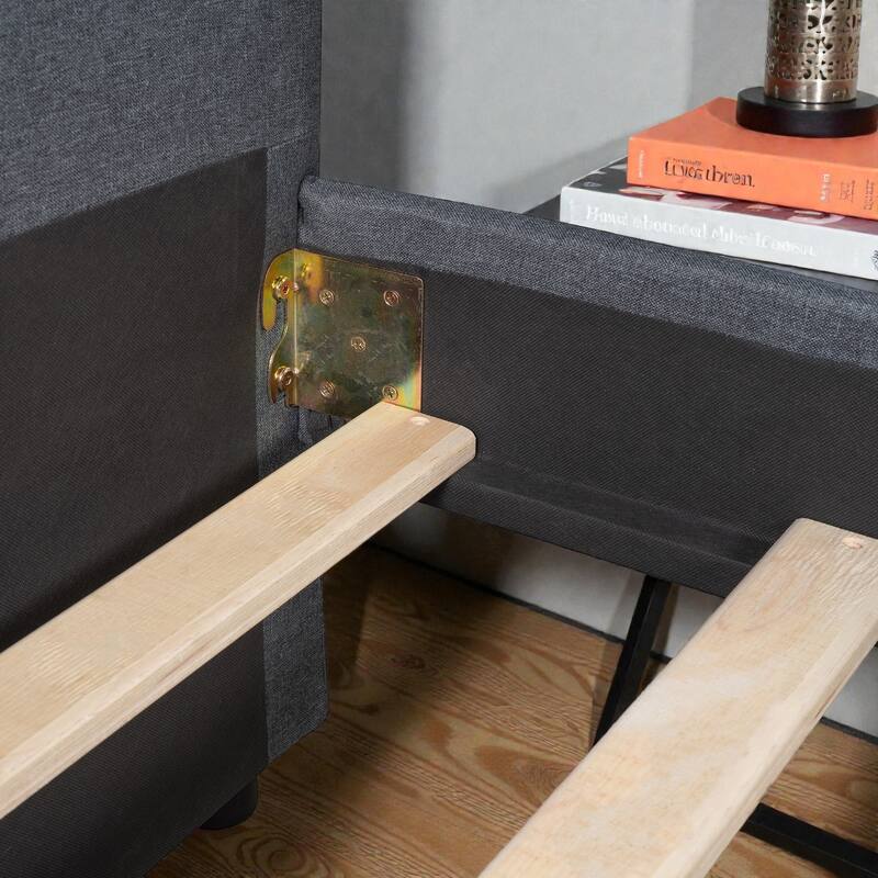 Upholstered Twin Size Daybed with Two Storage Drawers, Linen Fabric Daybed Frame with Wood Slat Support