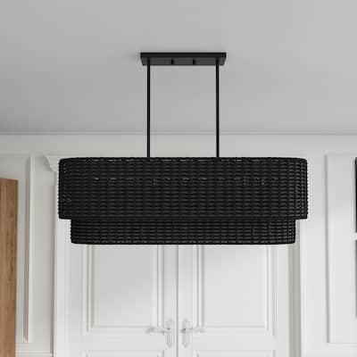 Farmhouse 3-Light Handwoven Rattan Large Shades Pendant Light for Kitchen Island