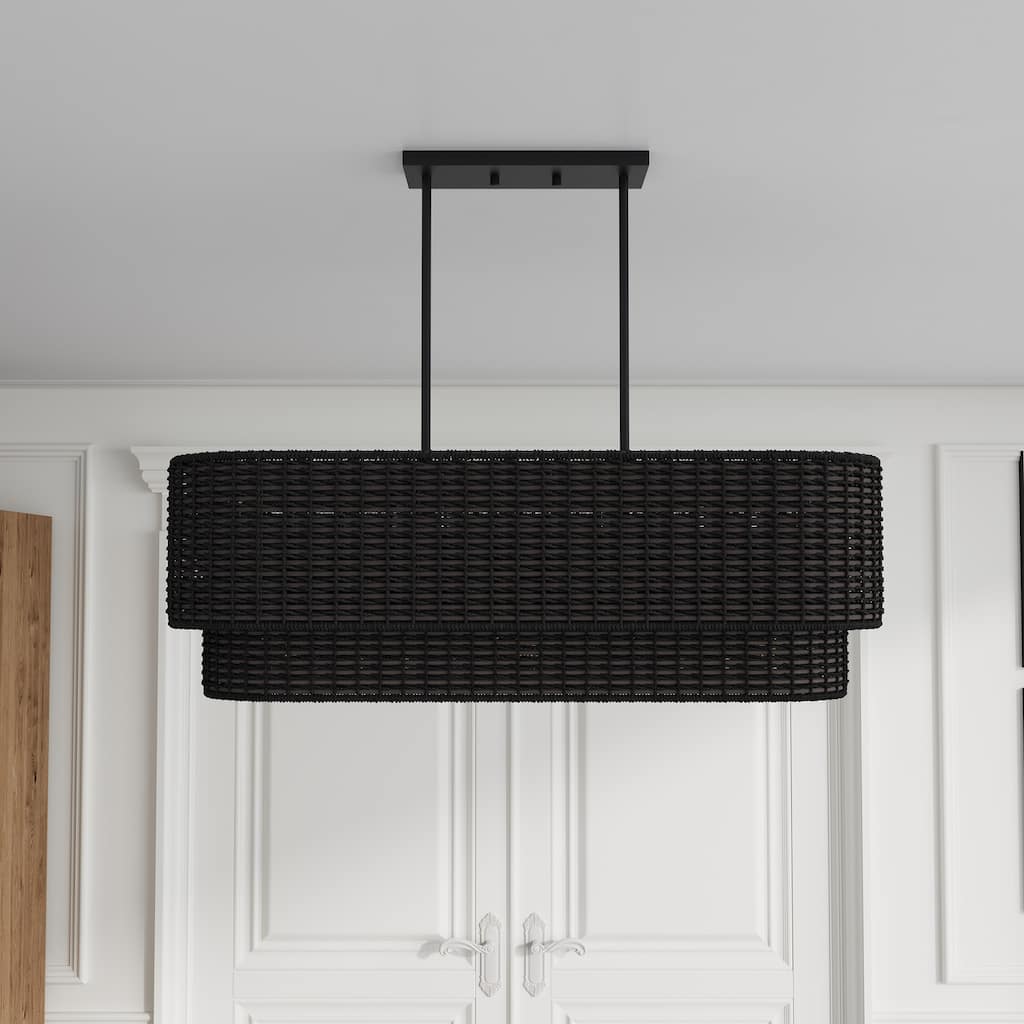 Farmhouse 3-Light Handwoven Rattan Large Shades Pendant Light for Kitchen Island