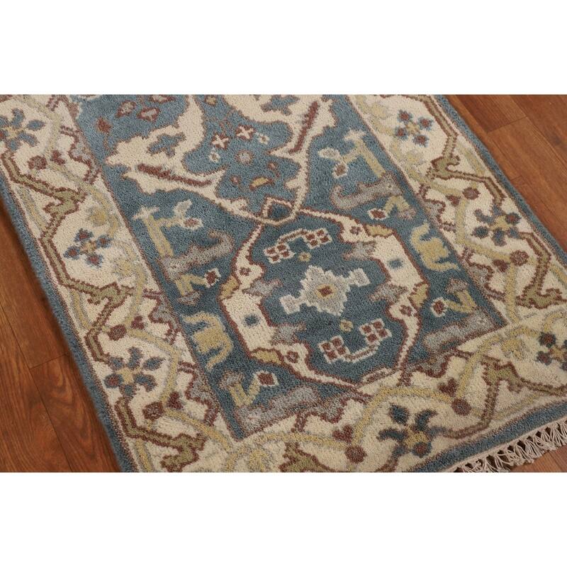 Light Blue Oushak Runner Rug Hand-Knotted Transitional Wool Carpet - 2'5"x 12'0"