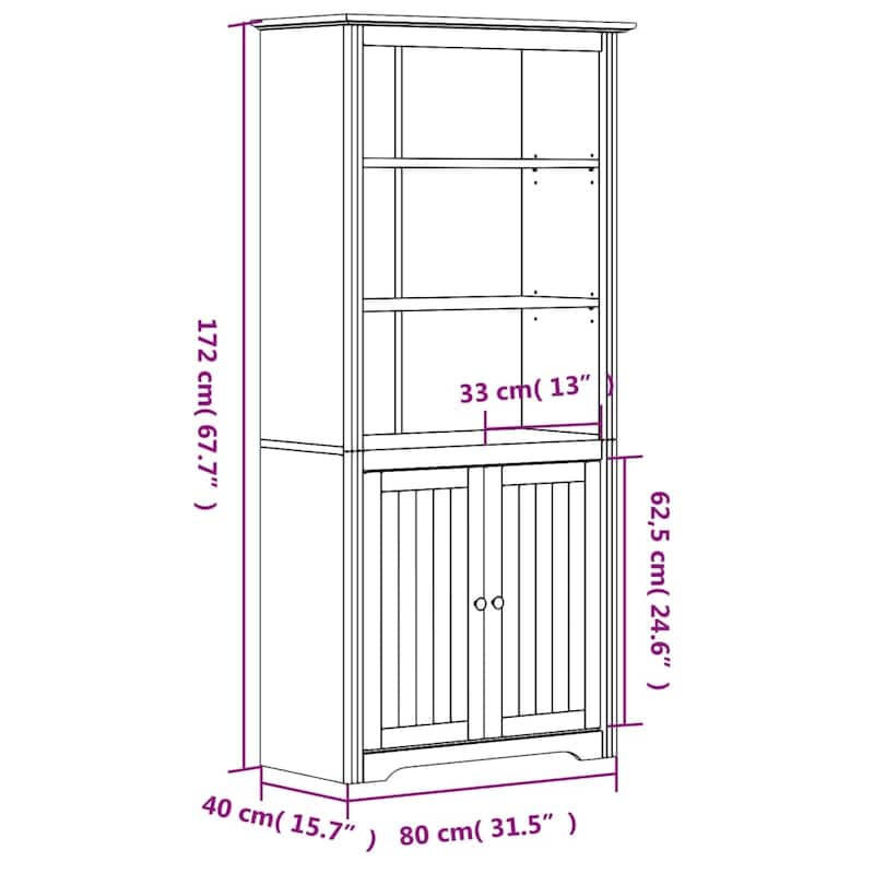 vidaXL Bookshelf Storage File Cabinet Shelf with Doors BODO Solid Wood Pine