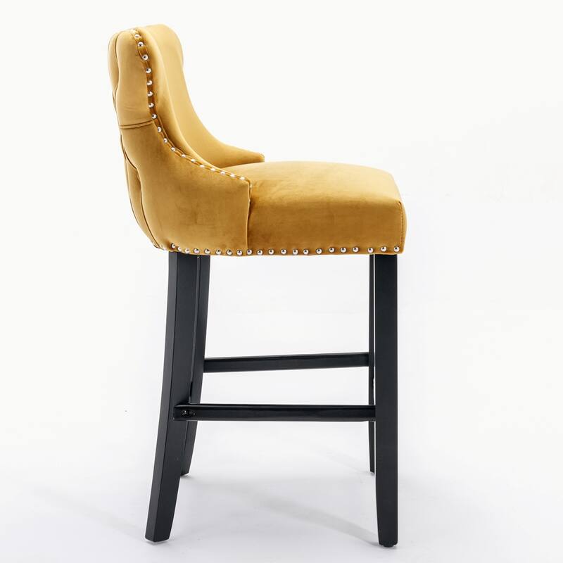 Velvet Upholstered Wing-Back Barstools Set of 4
