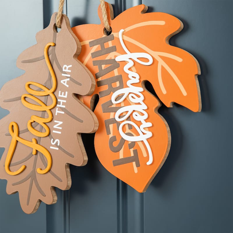 Glitzhome Wooden Maple Leaves Scarecrow Sunflower Door Hanger Wall Decor