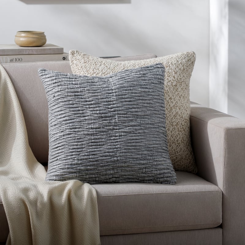 Gisel Farmhouse Solid Color Accent Pillow - 22"L x 22"W - Feather Down - Grey