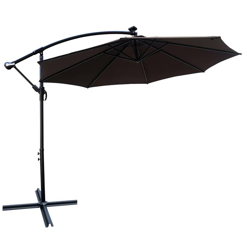 10ft Solar LED Patio Umbrella with Crank, Waterproof Sun Shade for Garden, Pool & Deck