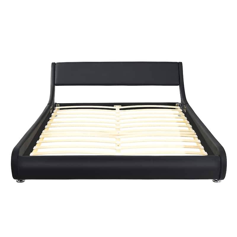 Costway Full Faux Leather Upholstered Platform Bed Adjustable - Black - Full