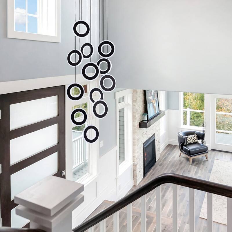 12-Light LED Foyer Chandelier Dimmable Entryway Staircase Hallway Spiral Long Ceiling Chandeliers with Remote/APP Control