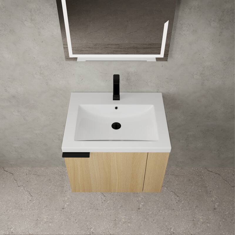Plywood Wall-Mounted Bathroom Vanity with Integrated Resin Sink