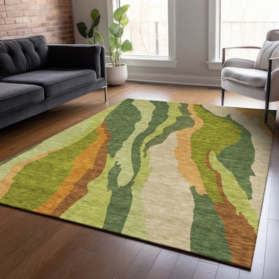Machine Washable Indoor/ Outdoor Abstract Contemporary Chantille Rug