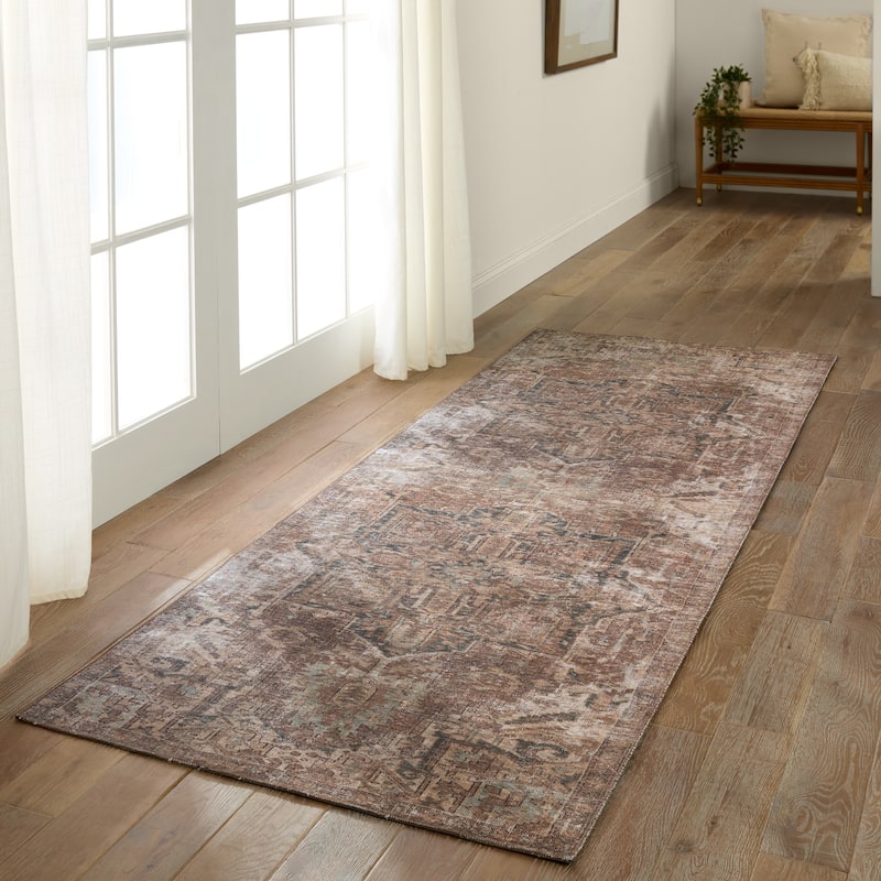 Machine Washable Kate Lester + Jaipur Living Minita Medallion Brown/ Tan Area Rug