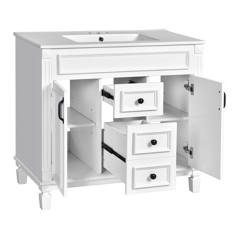 36'' Bathroom Vanity with Top Sink, Modern Bathroom Storage Cabinet with 2 Soft Closing Doors