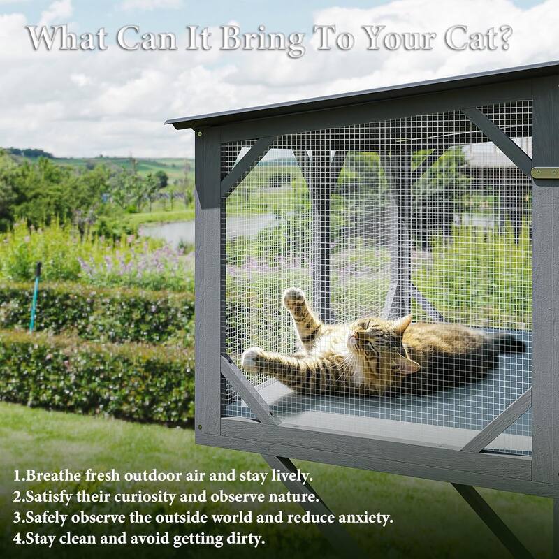 BOSSIN 47.2" All-Weather Window Cat Enclosure- Outdoor Window Perch for Large Cats, Sunbathing & Observation Platform