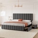 preview thumbnail 1 of 7, Queen Linen Upholstered Platform Bed Frame with 4 Storage Drawers, Adjustable Headboard Grey - Queen