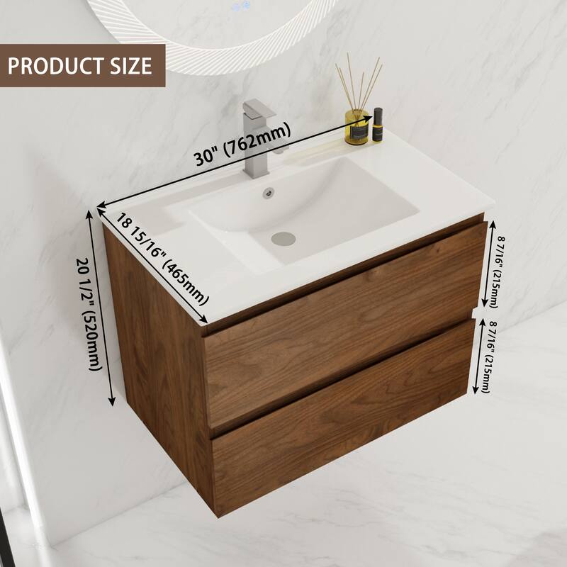BNK 24"/30"/36'' Single Sink Bathroom Vanity with Two Soft Close Drawers