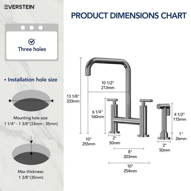 2-Handle Deck Mount Kitchen Faucet 2-Hole Bridge Kitchen Faucet with Side Sprayer