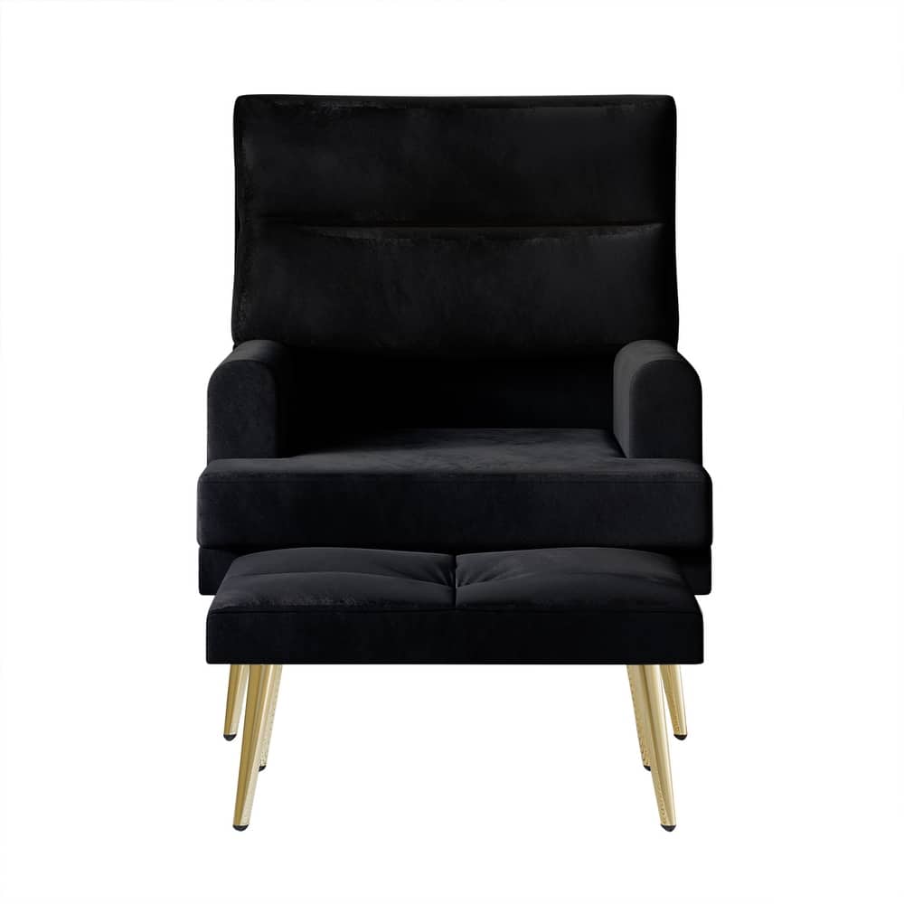 CraftPorch Modern Gold Legs Velvet Accent Chair with Ottoman