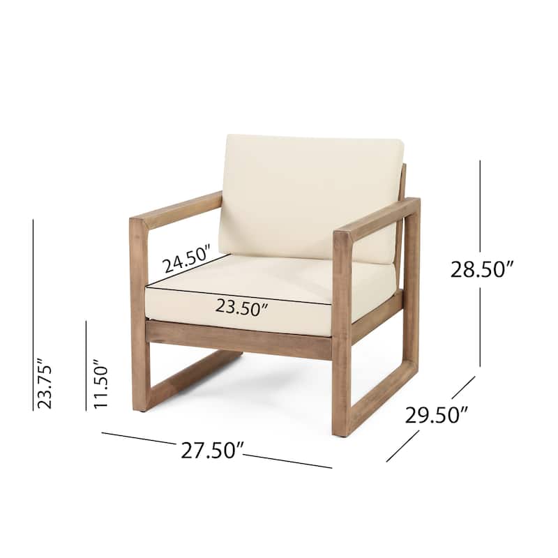 Roomfitters Set of 2 Outdoor Acacia Wood Club Chairs with Waterproof Cushions, Deep Seating for Patio or Porch, Brown+Beige