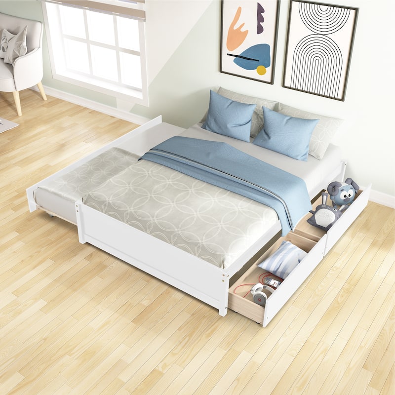 Full Bed With Twin Size Trundle And Two Drawers