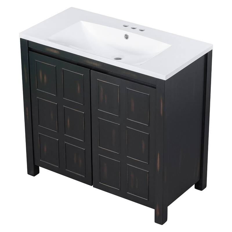 24"/36" Antique Finish Bathroom Vanity Cabinet with Ceramic Sink