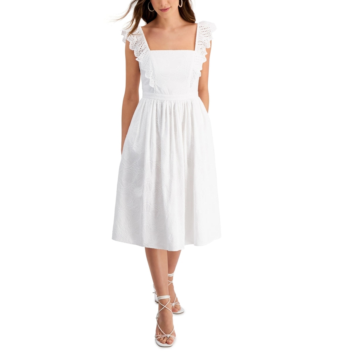 Kensie Women's Embroidered Flutter Sleeve Midi Dress White Size 2 - Bed  Bath & Beyond - 40626364