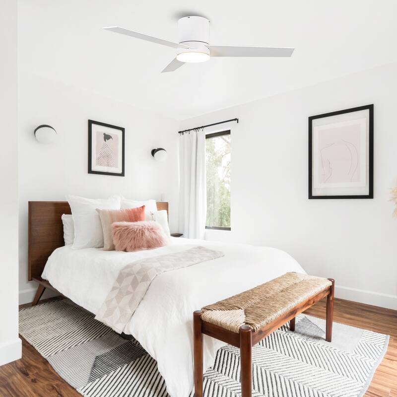 48 inch Modern 3-Blade Wooden Flush Mount Ceiling Fans with Light and Remote