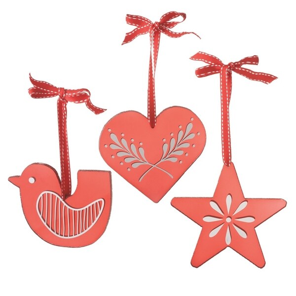 4.5" Red and White Transparent Silhouette Heart Christmas Ornament. Opens flyout.