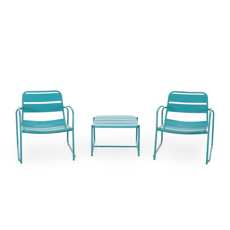 Cowan Outdoor Modern 2 Seater Chat Set by Christopher Knight Home - Matte Teal