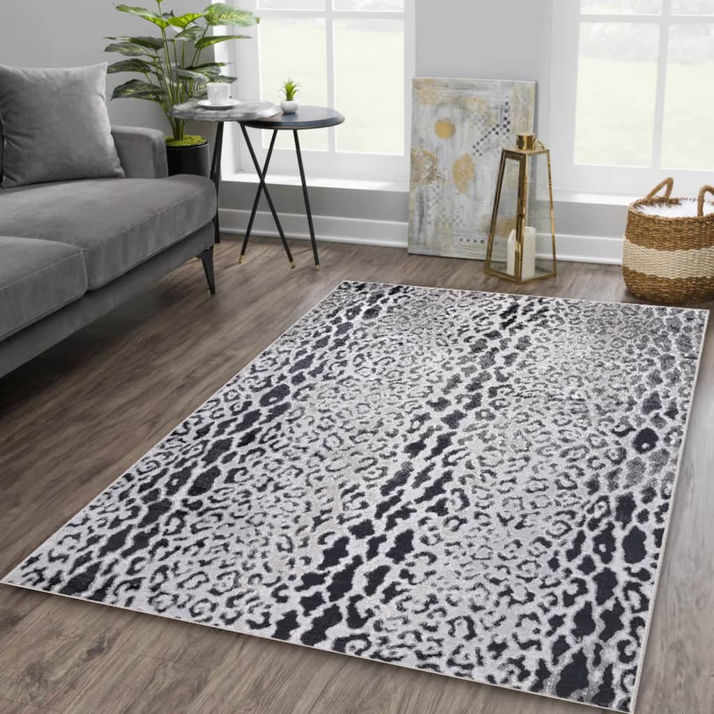 Nevada Collection Abstract Animal Print Neutral Area Rug