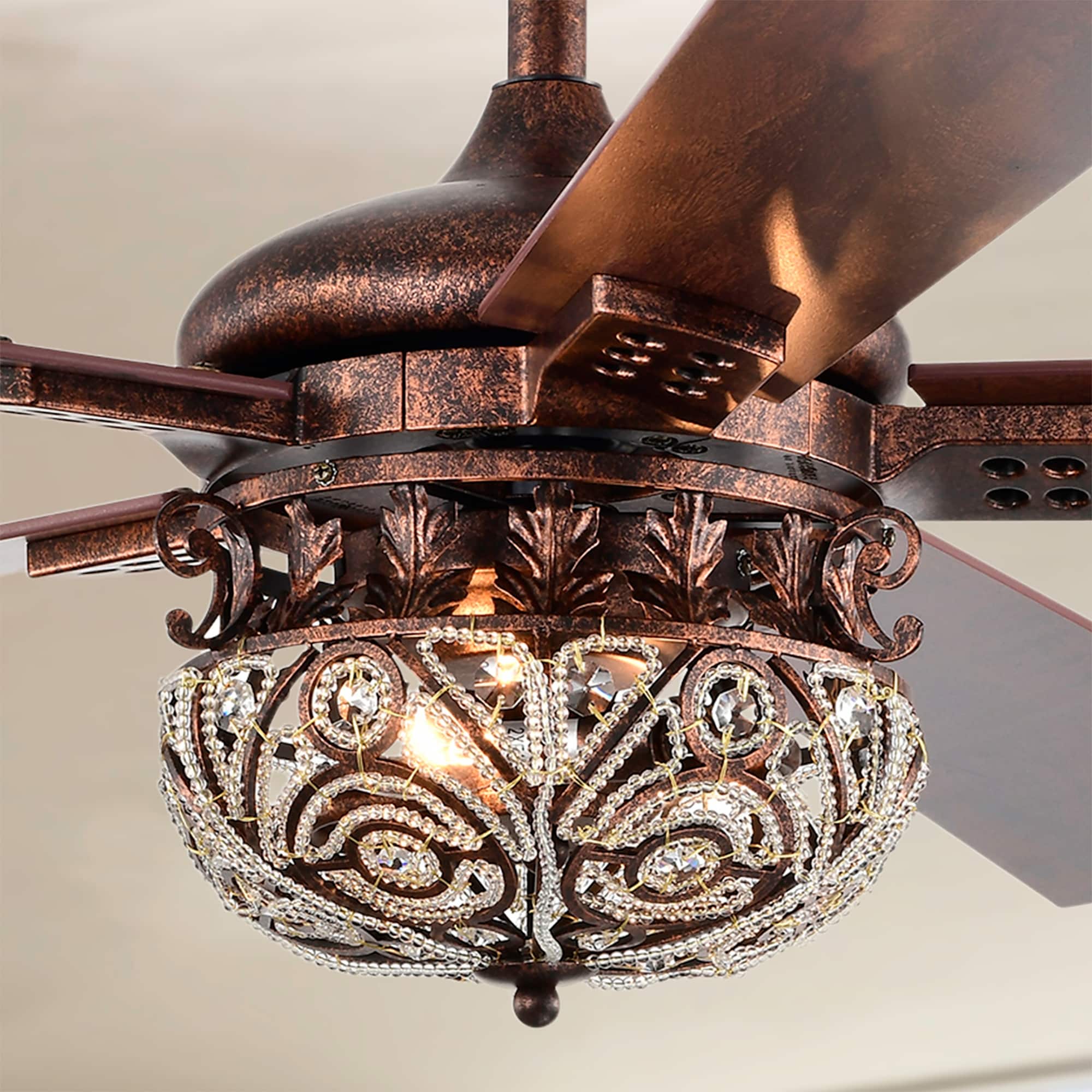 Warehouse of Tiffany Laylani 52 Inch Antique Copper Ceiling Fan 2 Light with Remote