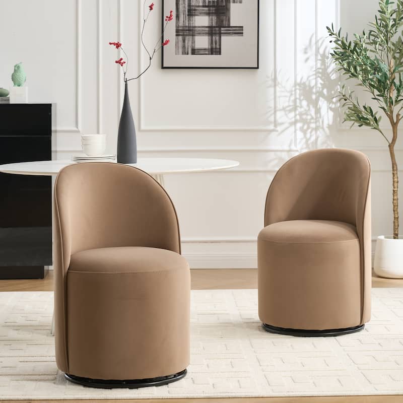 Upholstered Kitchen & Dining Room Barrel Chair, 360 Degree Swivel Comfy Armless Accent Makeup Vanity Side Chair - Brown