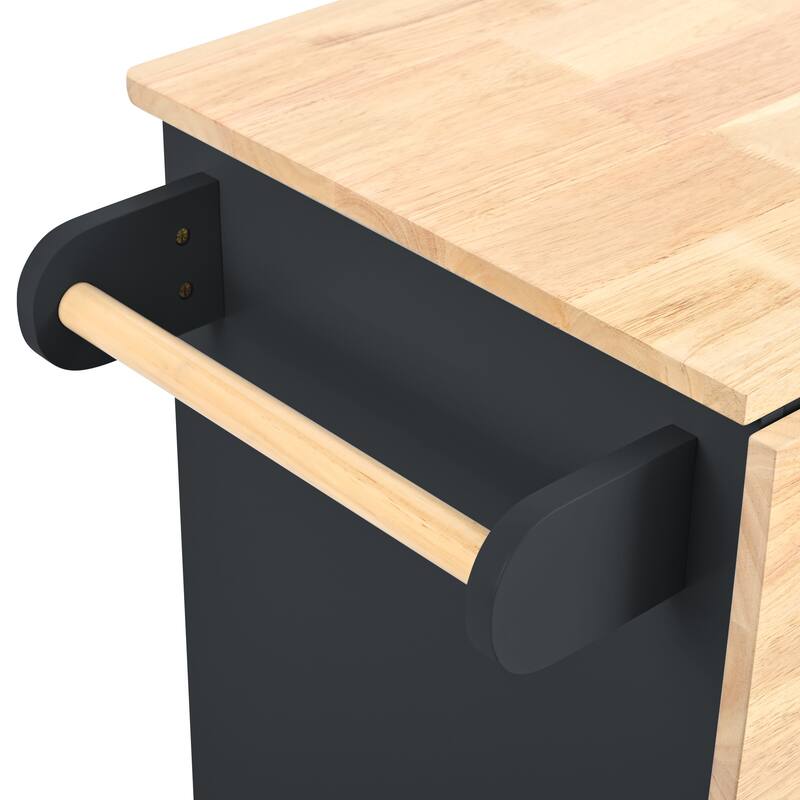 39.80'' Rubber wood Kitchen Island with Power Outlet, Drop Leaf, Adjustable Shelf and 2 Drawers - 39.8'' x 29.33'' x 33.7''