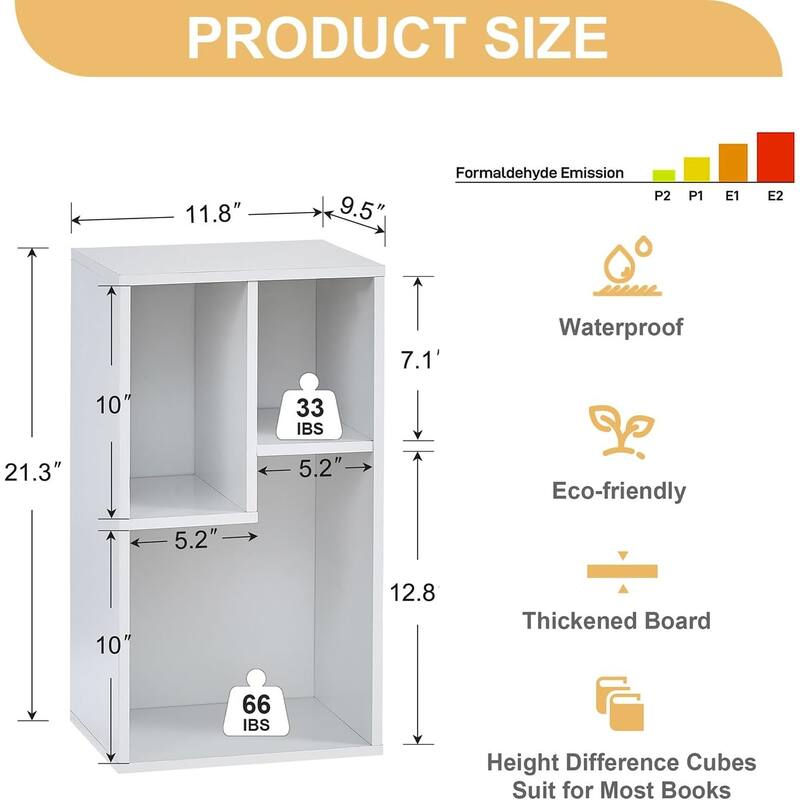 VECELO Wood Organizer Bookcase,Fits Tallest Hardcovers, Customized Storage Display Shelf, Free Standing for Living Room, Bedroom