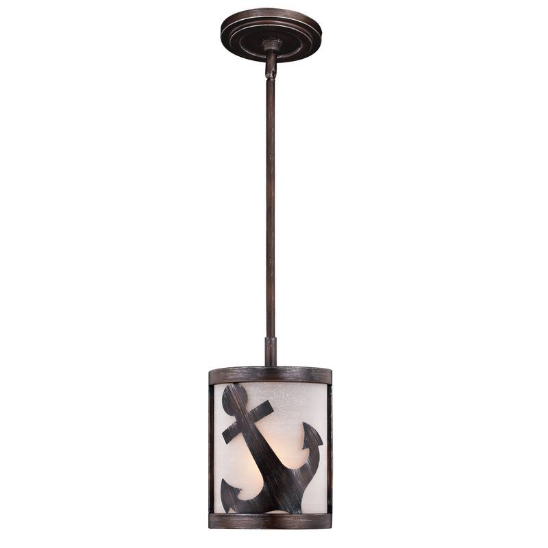 Pendant Light - Bronze Mini Drum Light - White Glass Shade - Adjustable Height - 12.25