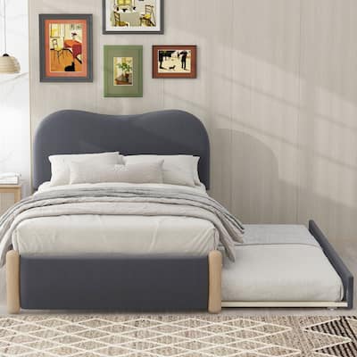 Berber Fleece Upholstered Platform Bed with Twin Trundle Bed