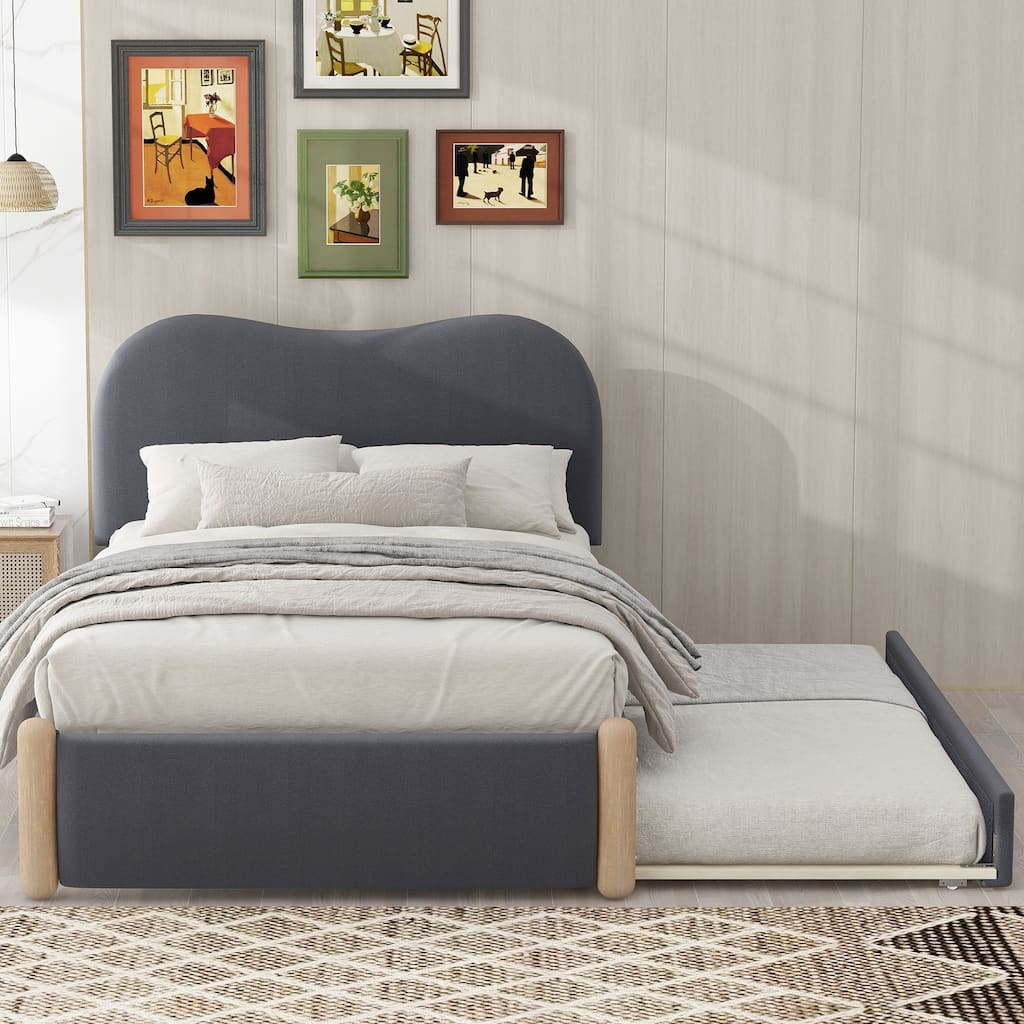 Berber Fleece Upholstered Platform Bed with Twin Trundle Bed