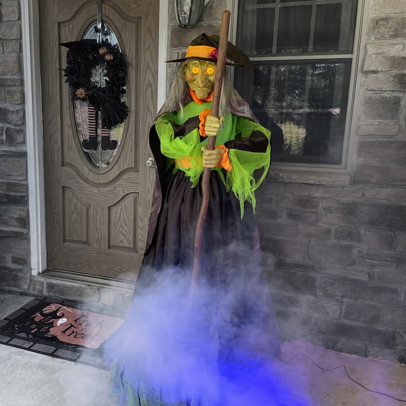 Haunted Hill Farm 6-Ft. Tall Motion-Activated Cauldron Witch, Premium Talking Halloween Animatronic, Plug-In
