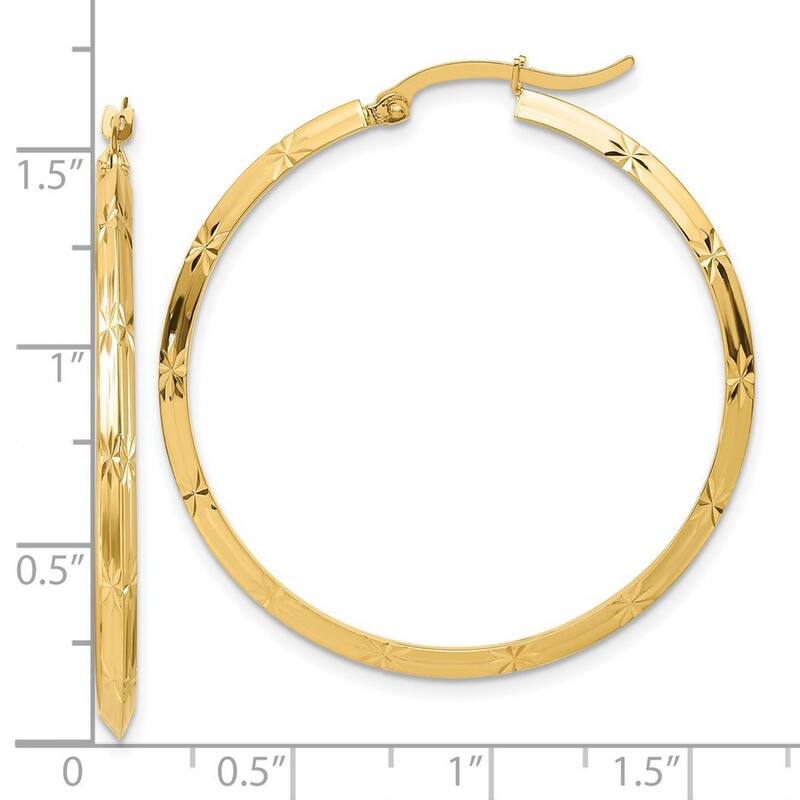 Curata 14k Yellow Gold Polished Sparkle Cut Hoop Earrings - 39.75x2mm