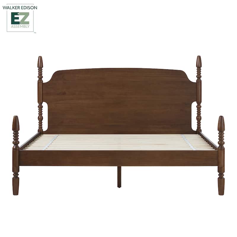 Walker Edison Easy Assembly Solid Wood King Bed with Wood-Turning Detail