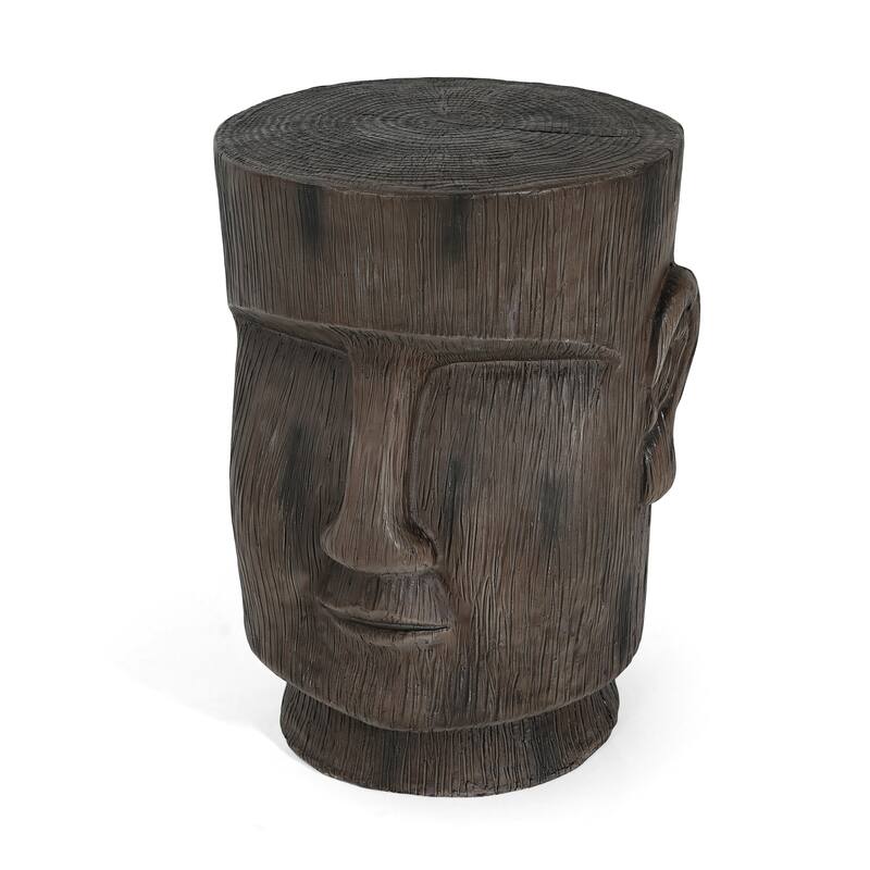 Roomfitters Easter Island Moai Statue Outdoor Side Table, Stone-Look Garden Stool & Pedestal for Patio, Yard, Light Grey